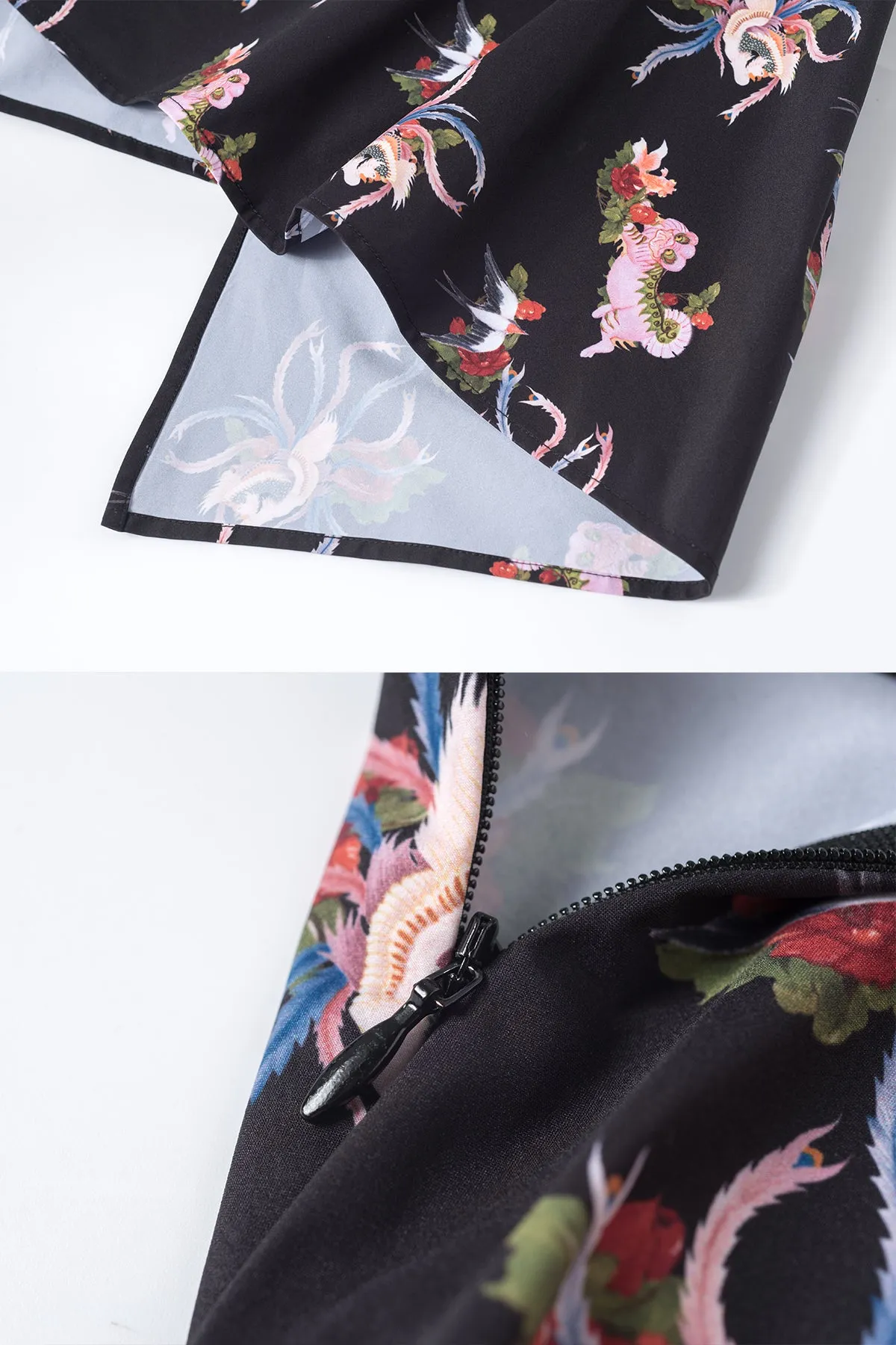 Mukzin | Black Printed  Asymmetric Midi Skirt