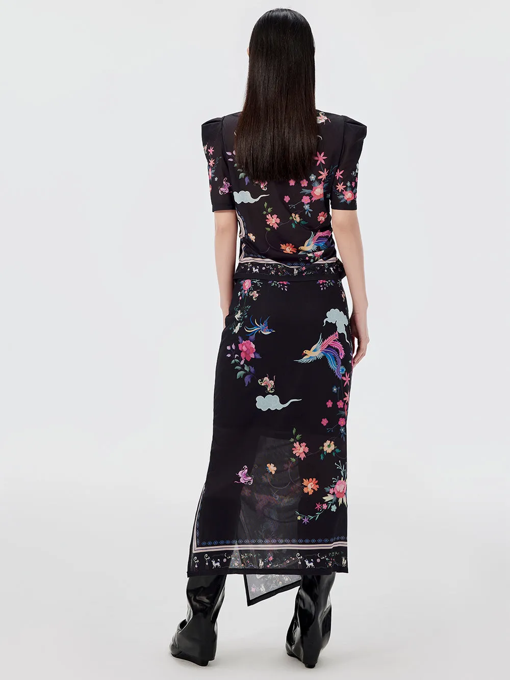 MUKZIN Chinese Style Printed Slit Skirt