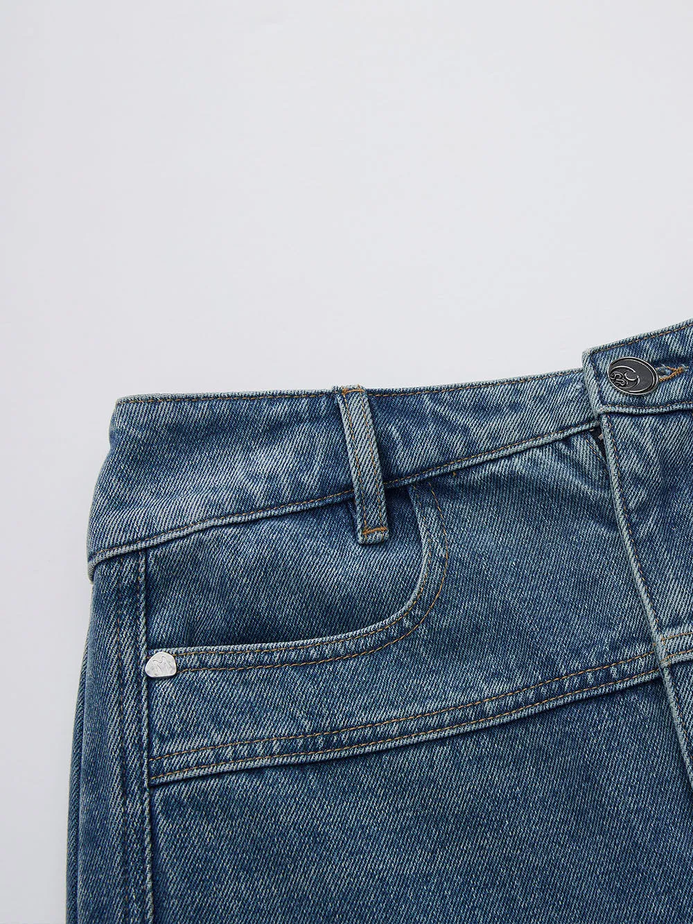 MUKZIN Linglong Old Denim Front Side Slit Patchwork Fishtail Skirt