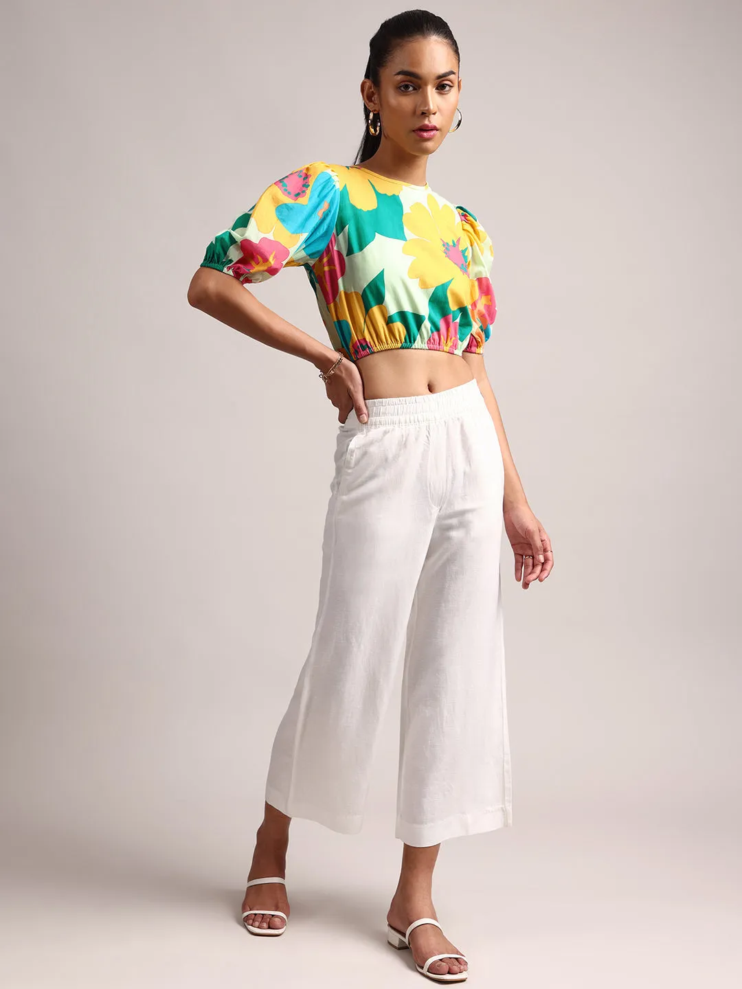 Multicolor Cotton Floral Print Crop Top