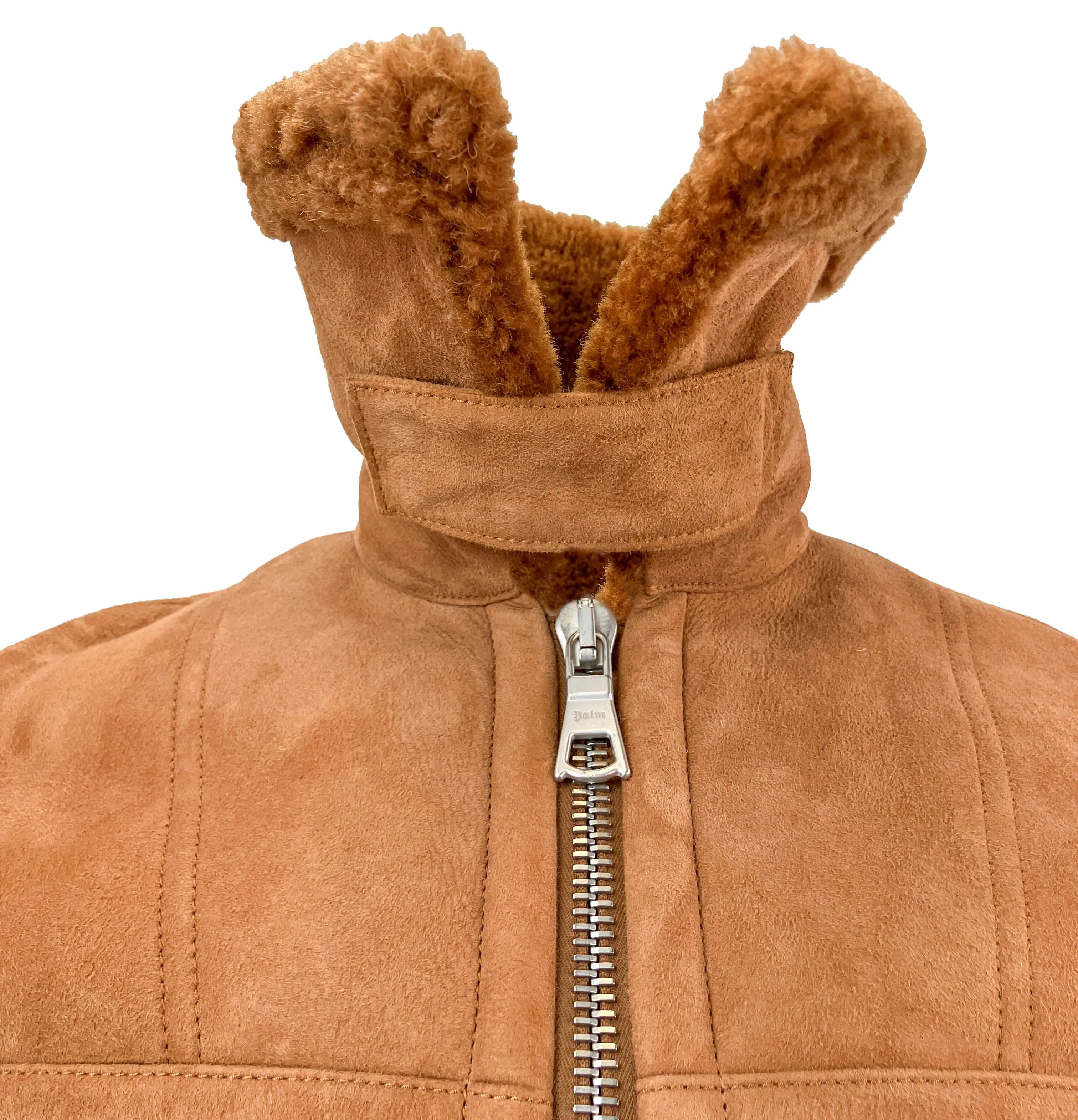 Palm Angels University Shearling Jacket in Brown Beige