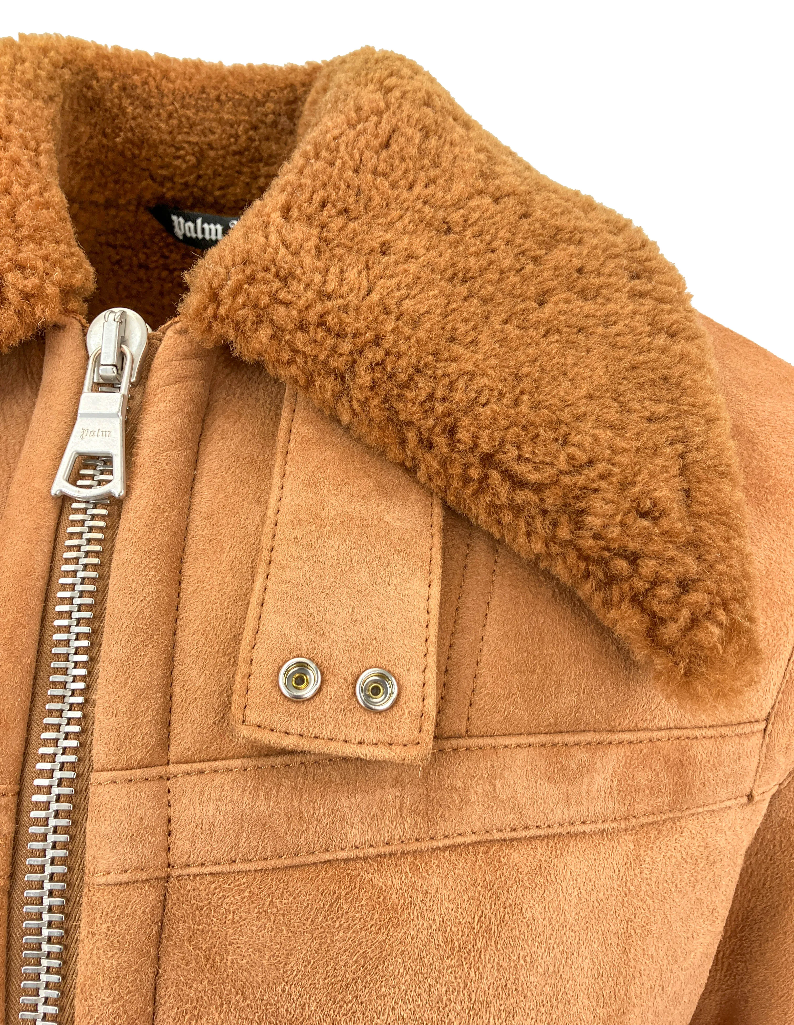 Palm Angels University Shearling Jacket in Brown Beige