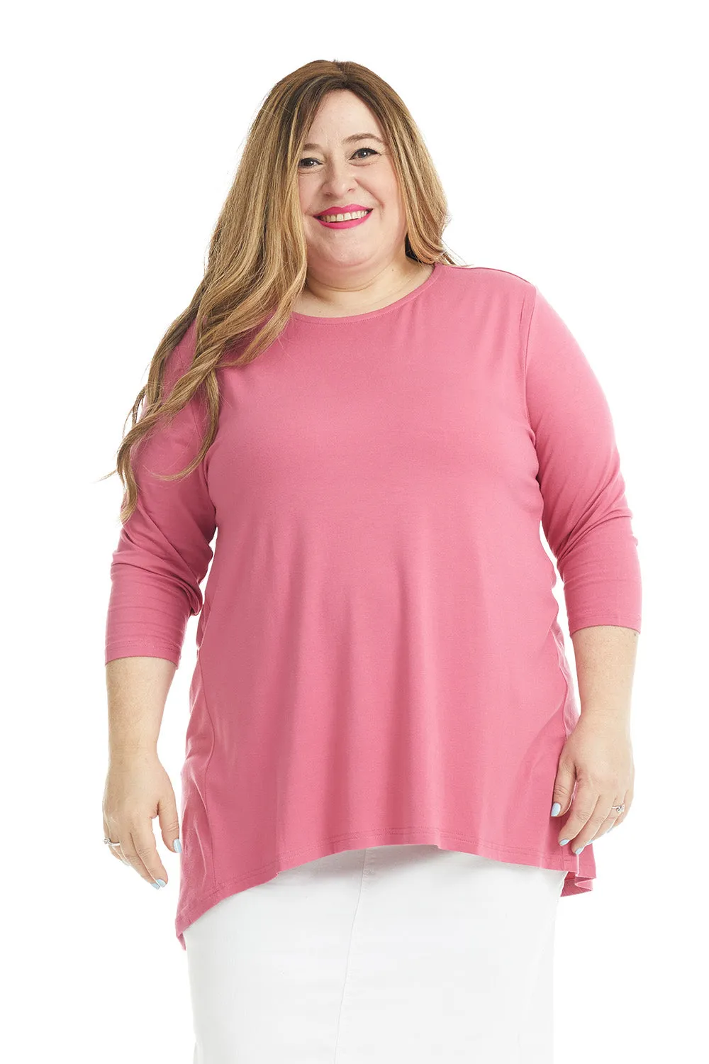 Pink 3/4 Sleeve Crewneck Tunic Shirt 'Ivy' Top for Women