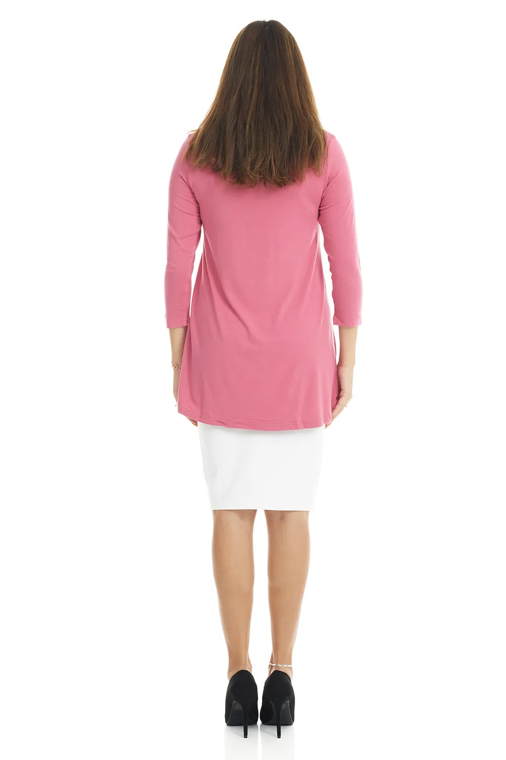 Pink 3/4 Sleeve Crewneck Tunic Shirt 'Ivy' Top for Women