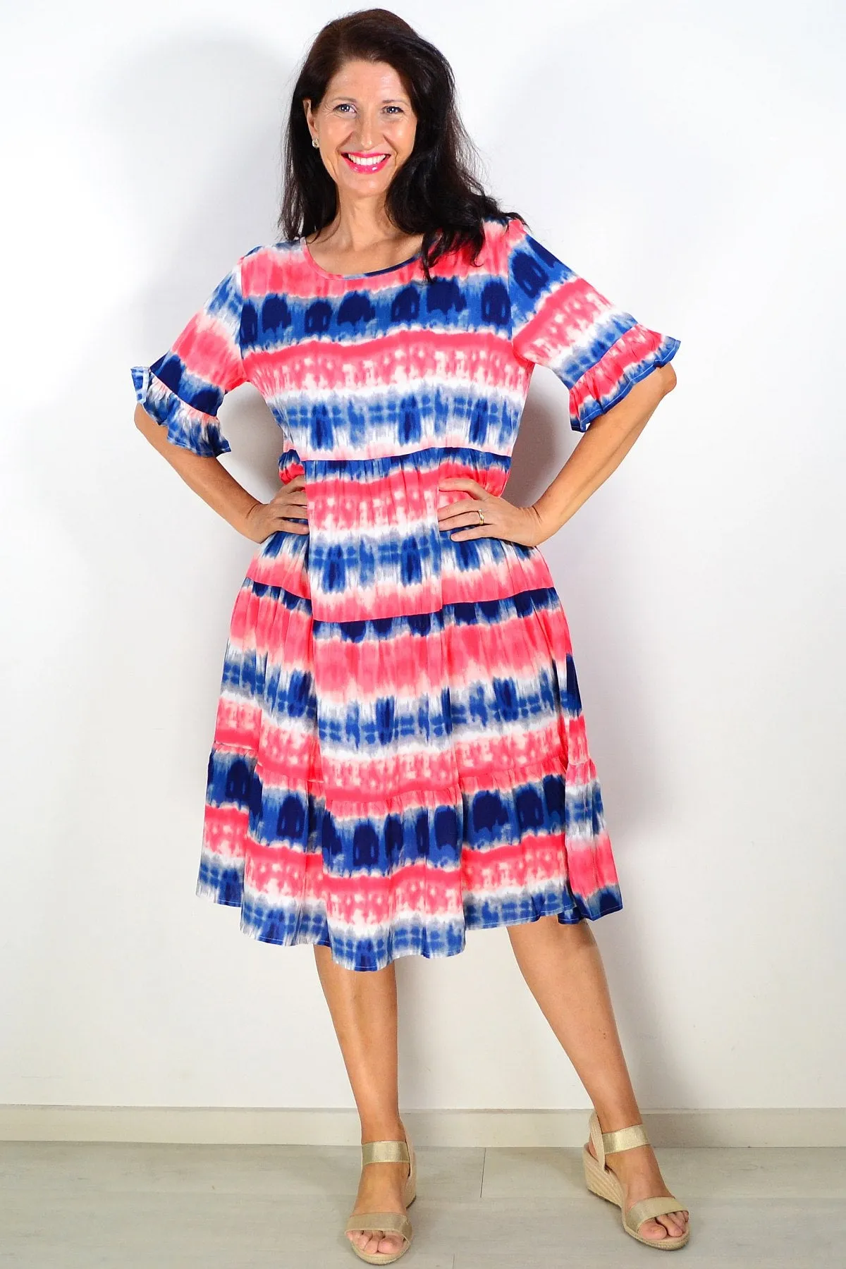 Pink Blue Tie Dye Tunic Dress