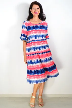 Pink Blue Tie Dye Tunic Dress