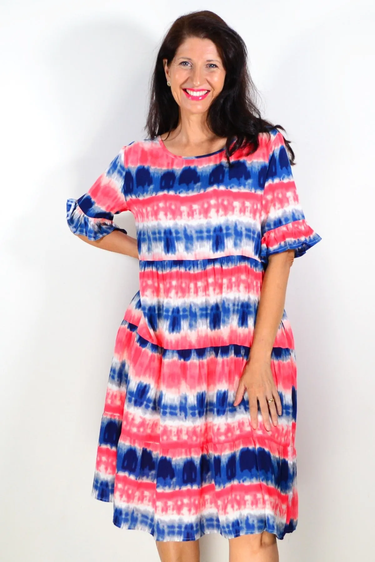 Pink Blue Tie Dye Tunic Dress