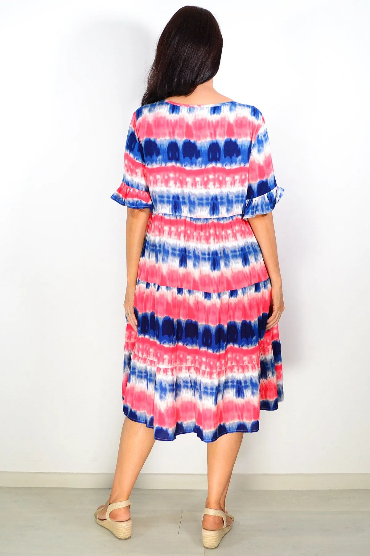 Pink Blue Tie Dye Tunic Dress