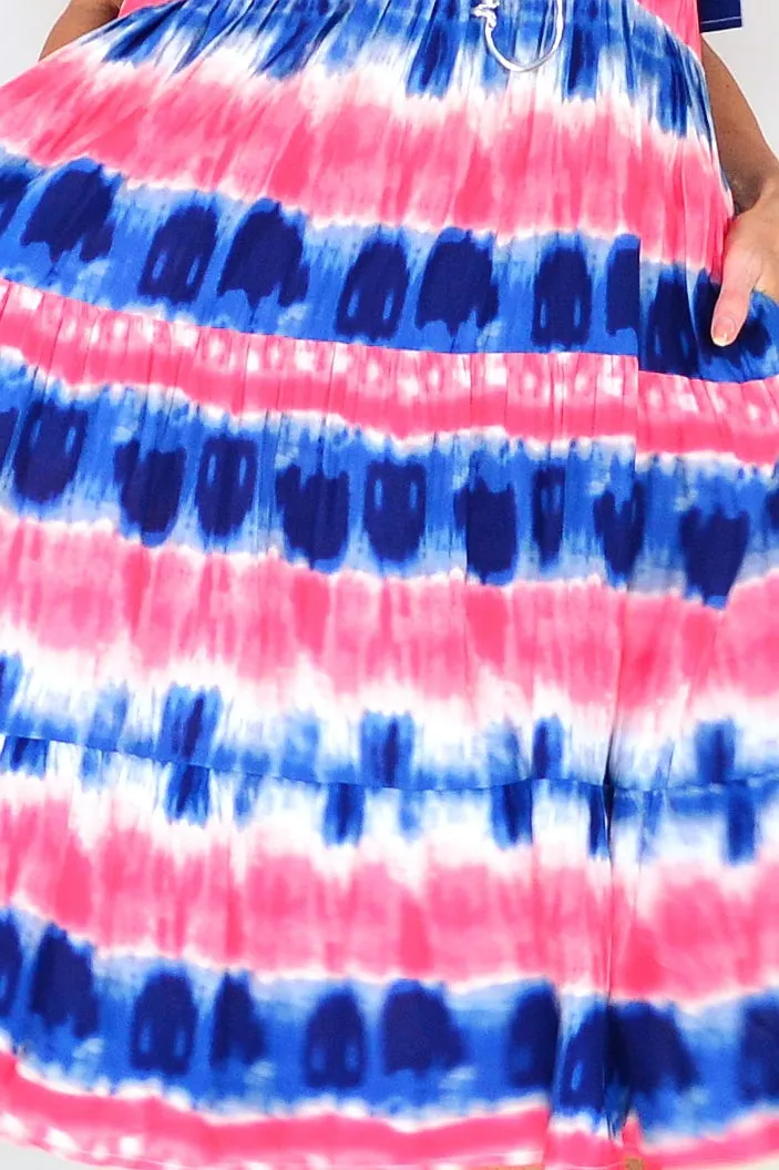 Pink Blue Tie Dye Tunic Dress