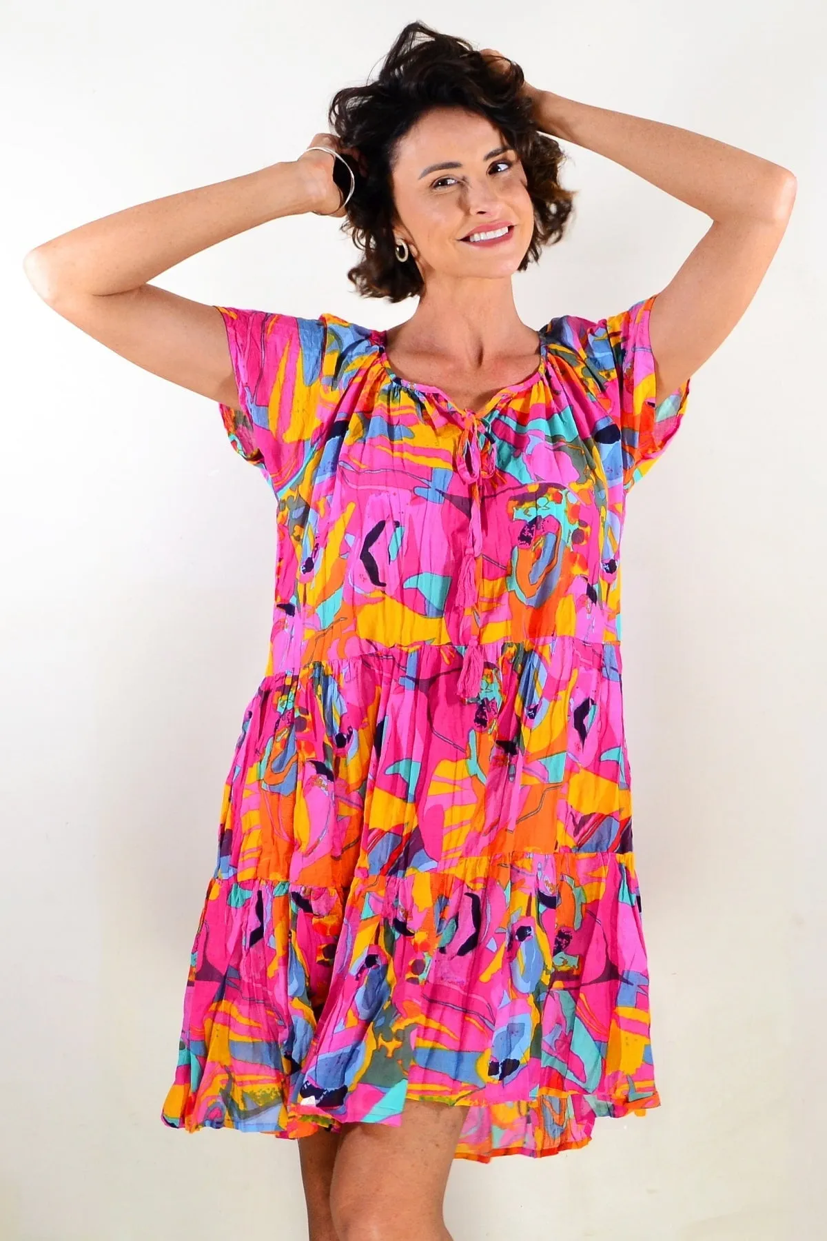 Poppy Cap Sleeve Tassel Dress