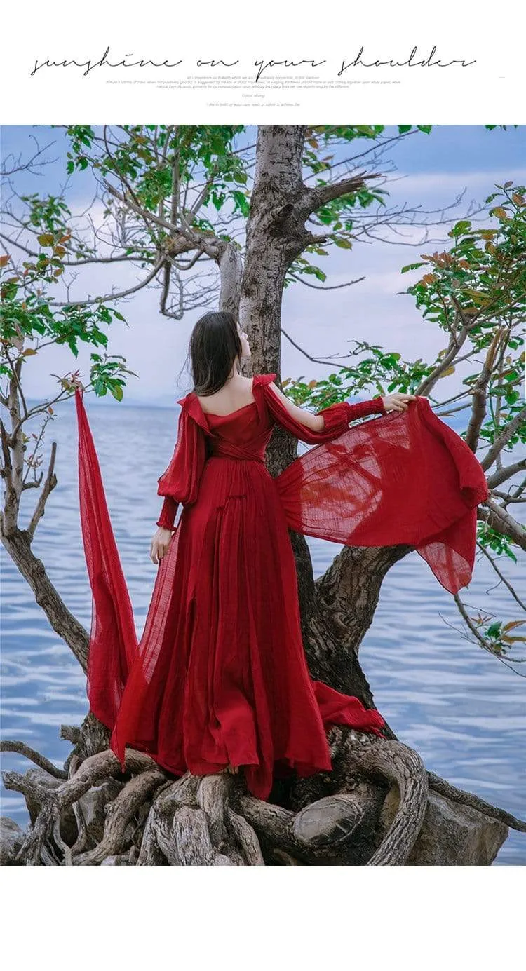 Red Bandage Long Asymmetrical Maxi Dress | Mandala