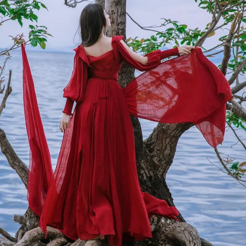 Red Bandage Long Asymmetrical Maxi Dress | Mandala