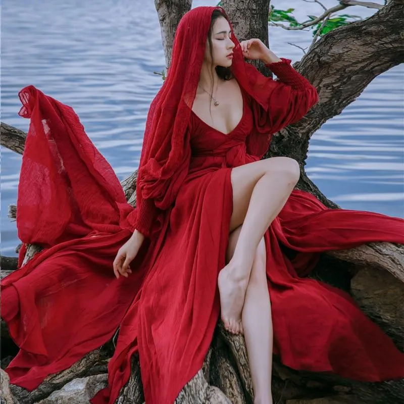 Red Bandage Long Asymmetrical Maxi Dress | Mandala