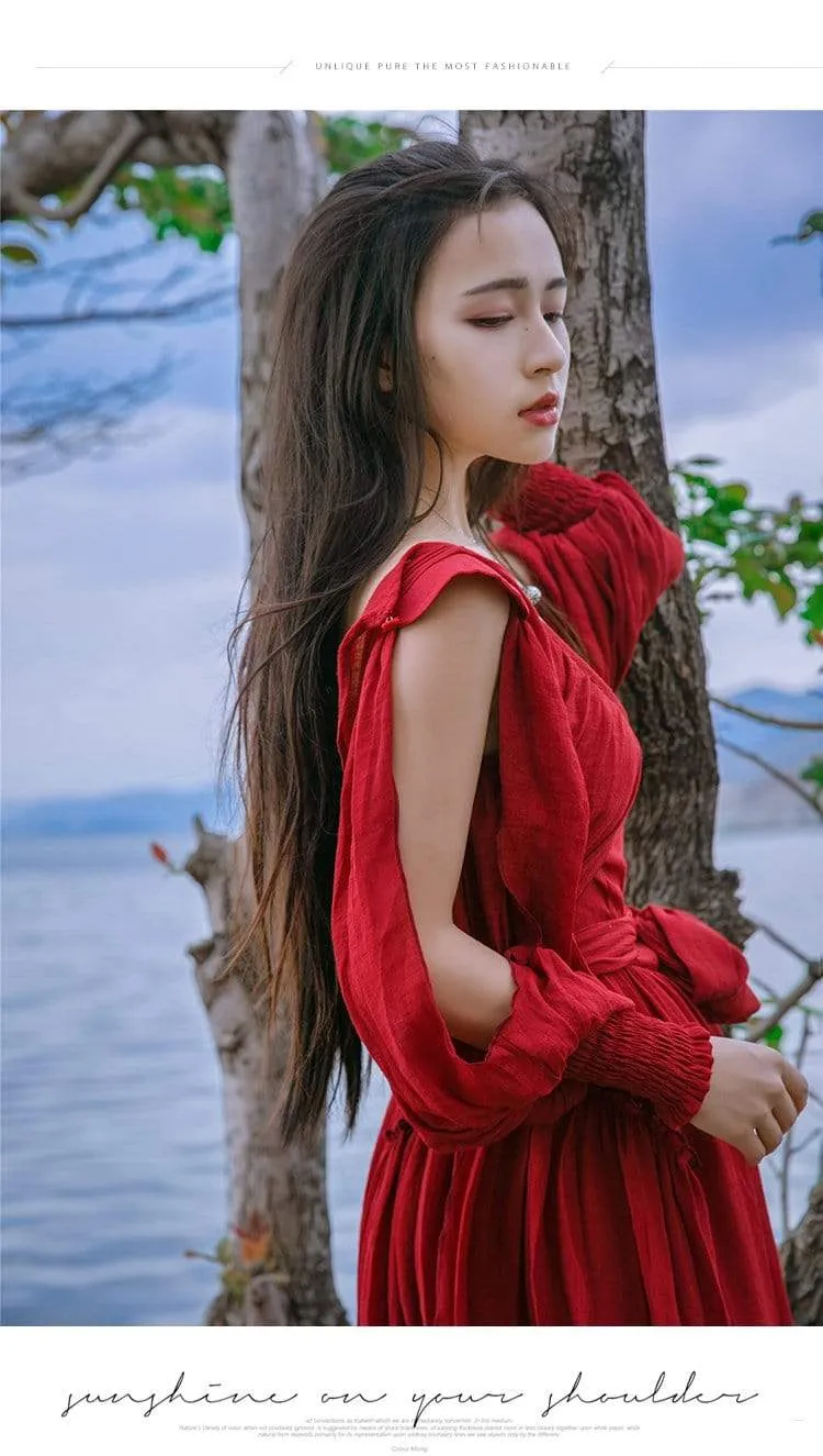 Red Bandage Long Asymmetrical Maxi Dress | Mandala