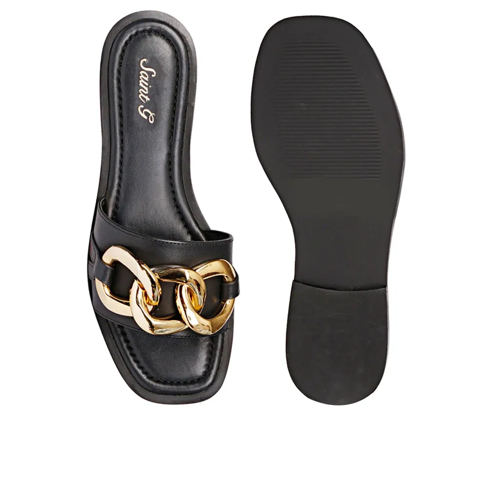 Saint Alexa Black Leather Flat Slip On