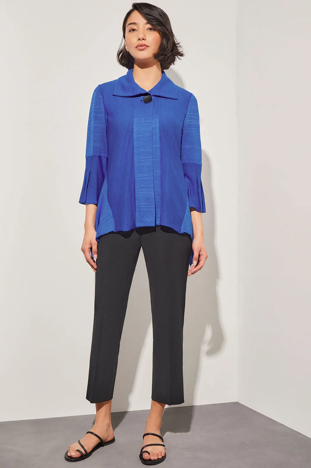 Sheer Striped Asymmetric Knit Topper