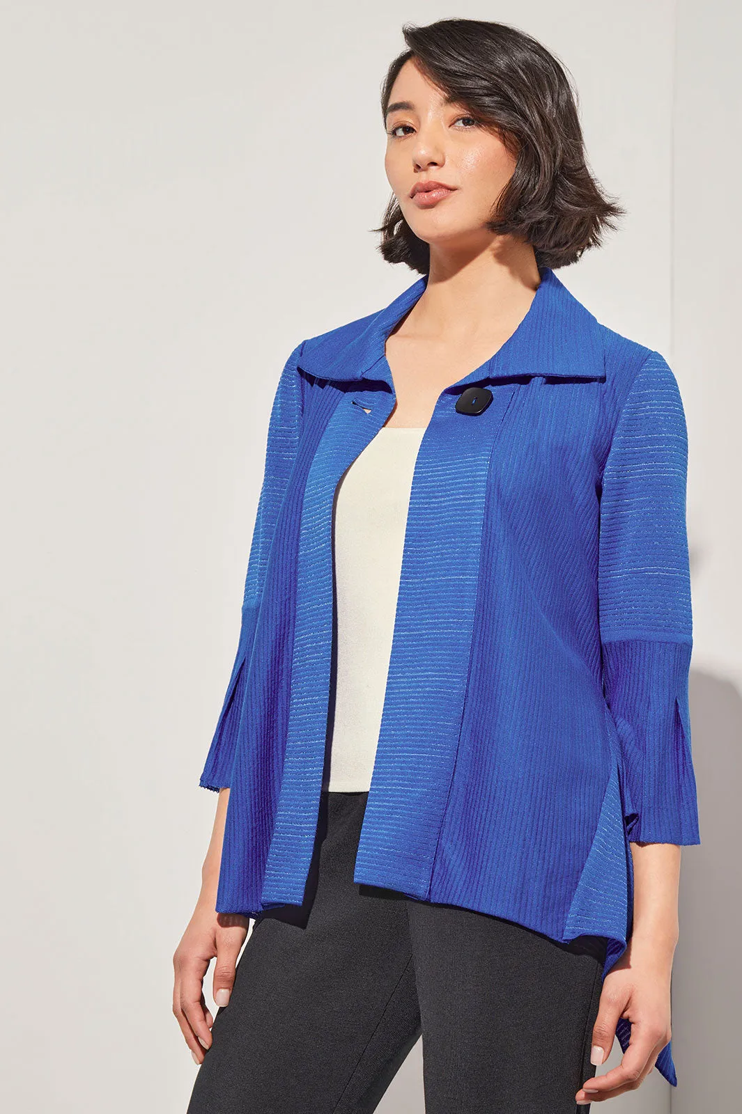 Sheer Striped Asymmetric Knit Topper