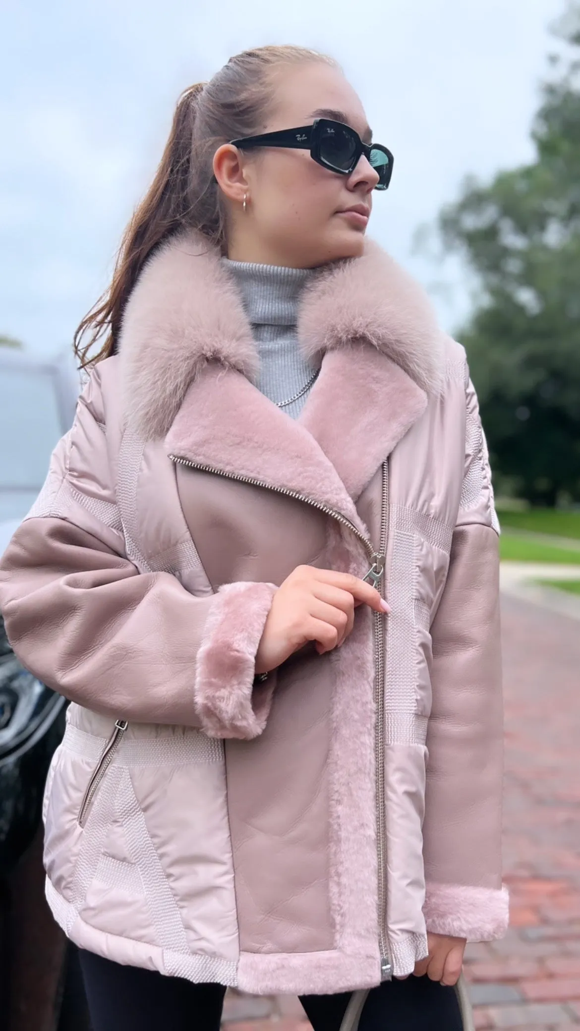 Sienna Genuine Lamb Leather Polar Fox Fur Trim Jacket