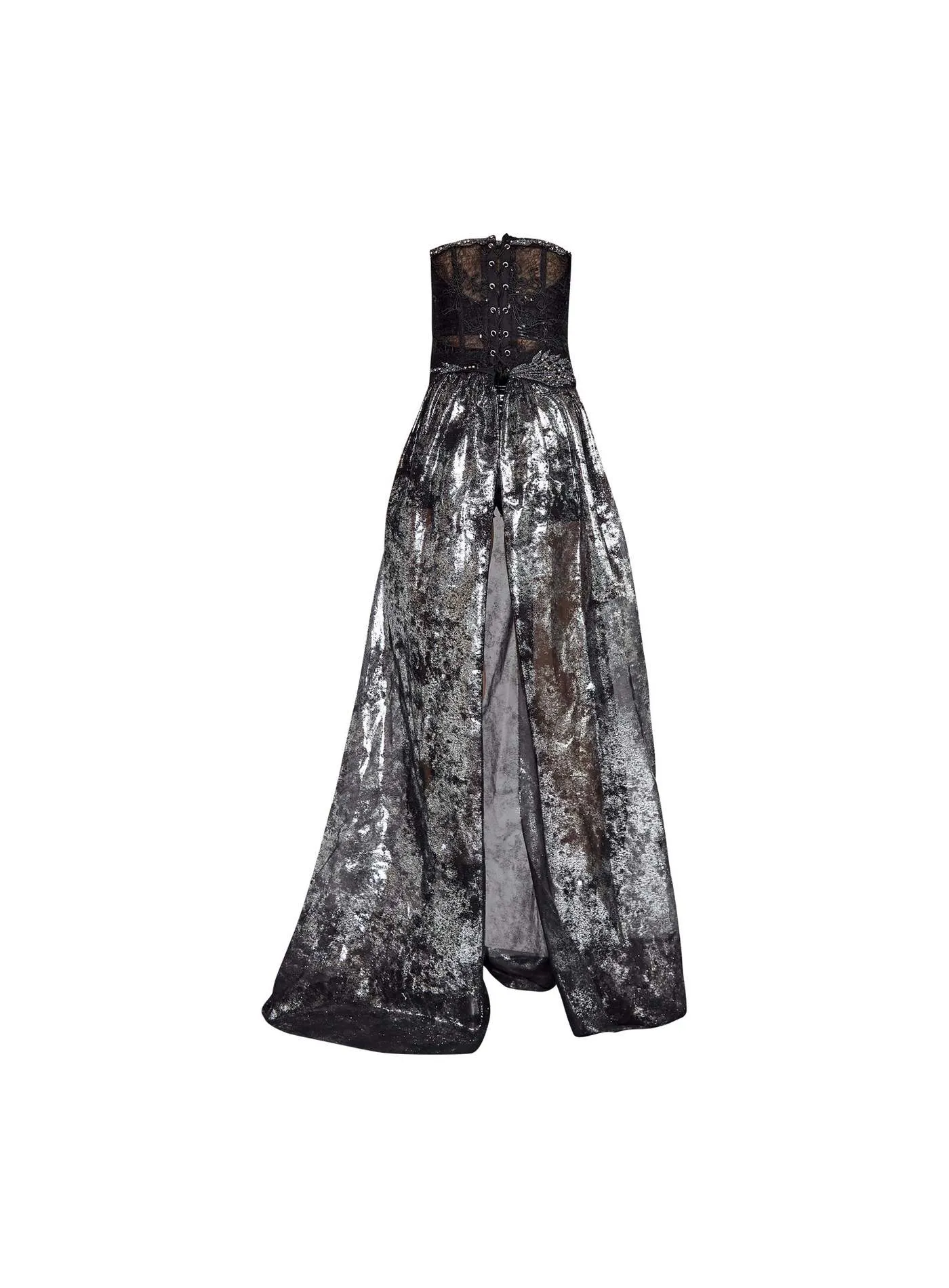 Silver Coated Organza Evening Skirt With Corset