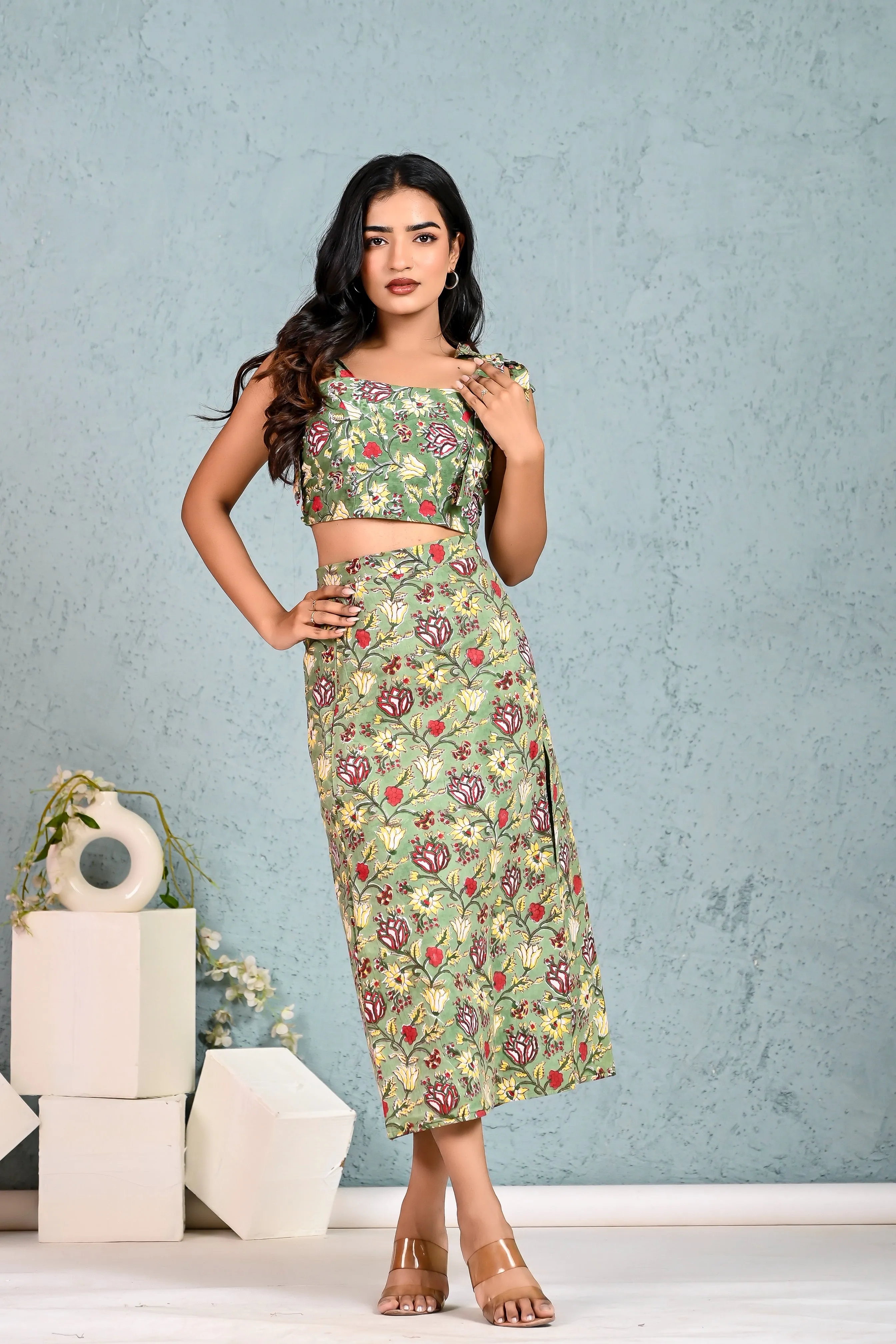 Slit Skirt Co-ord (Green)