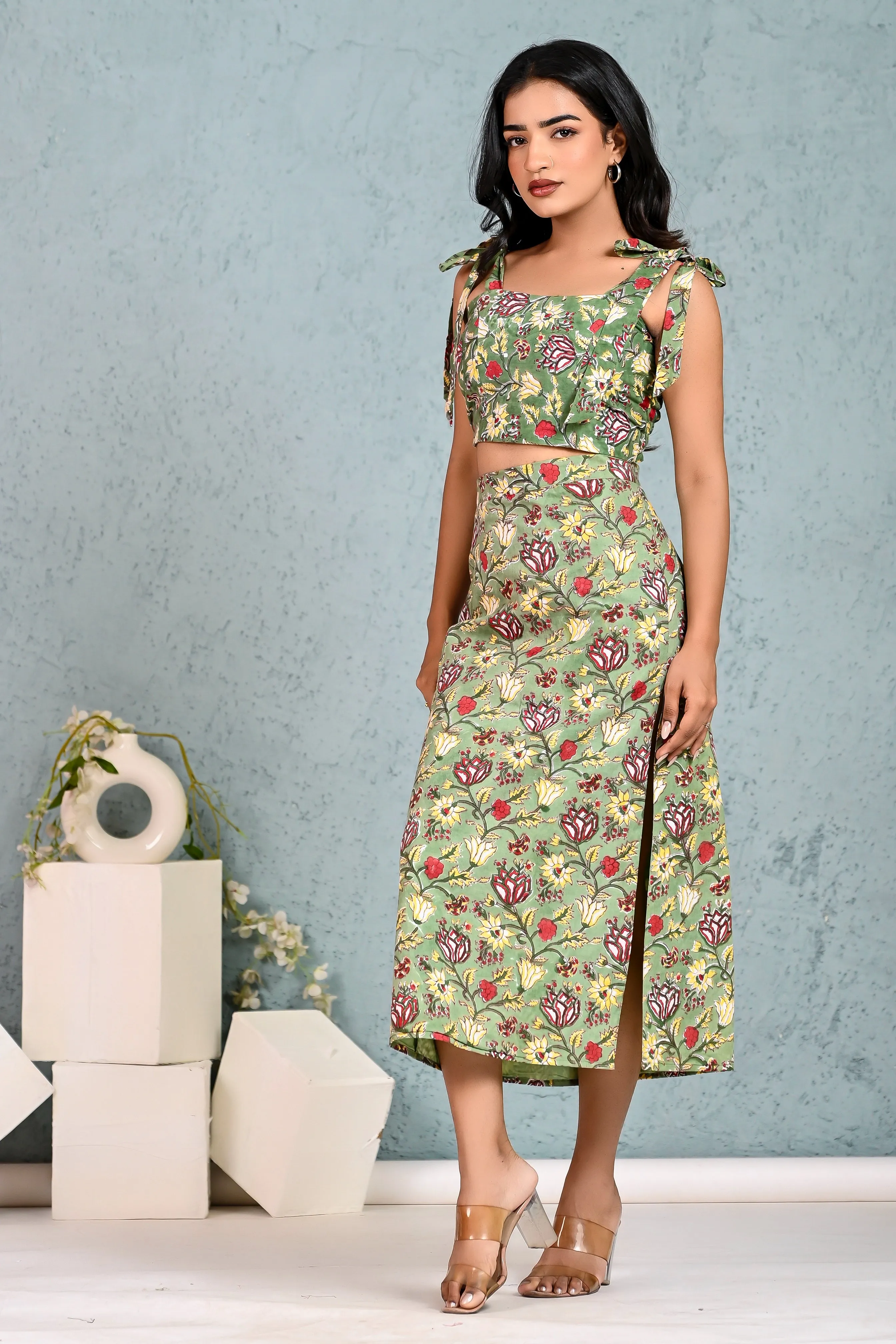 Slit Skirt Co-ord (Green)