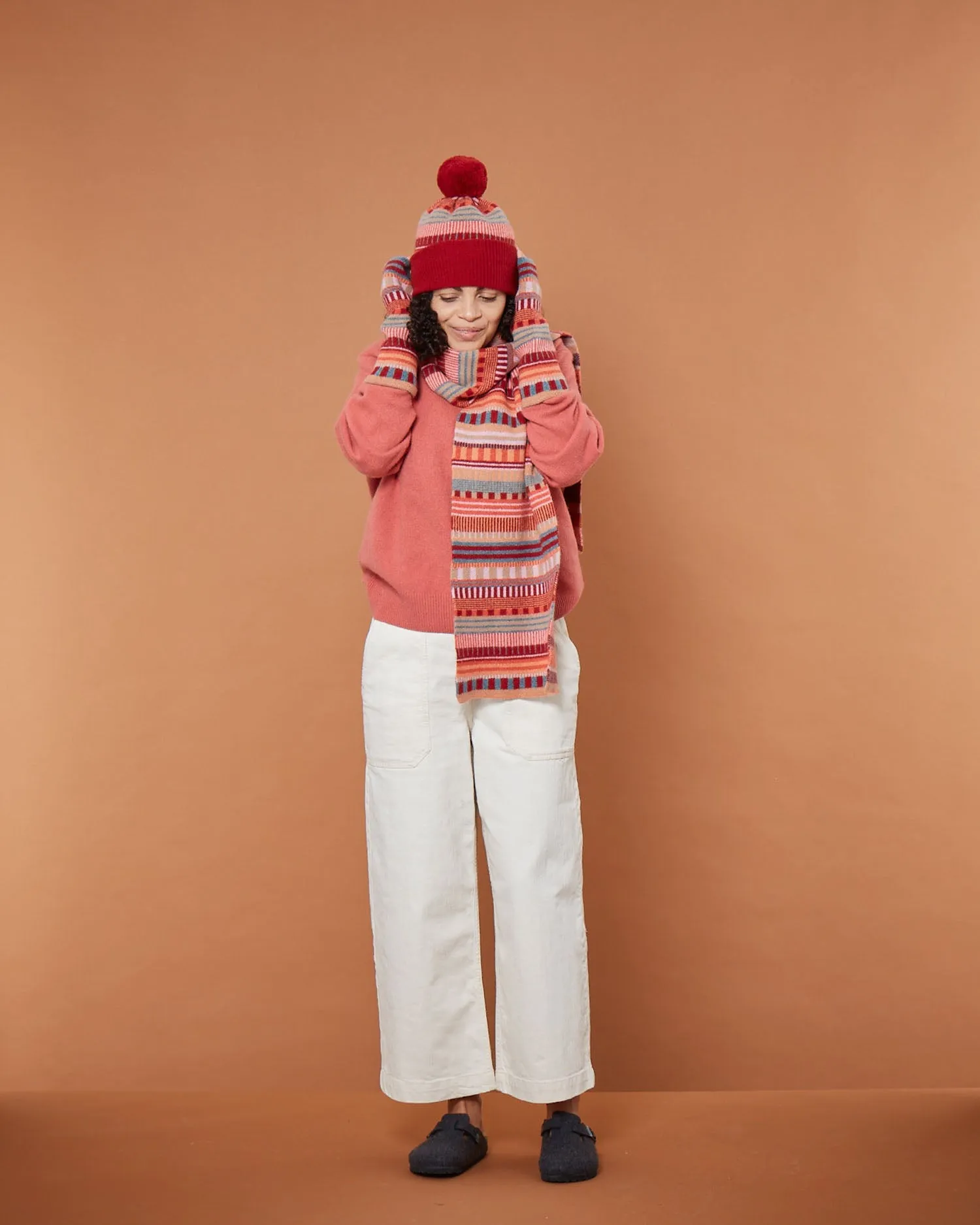 Static Stripe Beanie Hat- Dubonnet