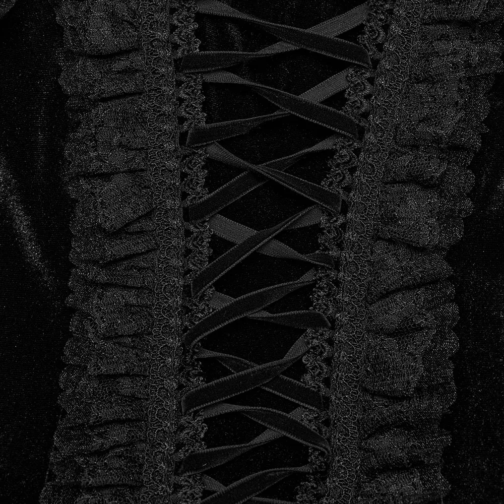Victorian Elegant Lace Velvet Gothic Dress with Ruffles