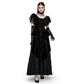 Victorian Elegant Lace Velvet Gothic Dress with Ruffles