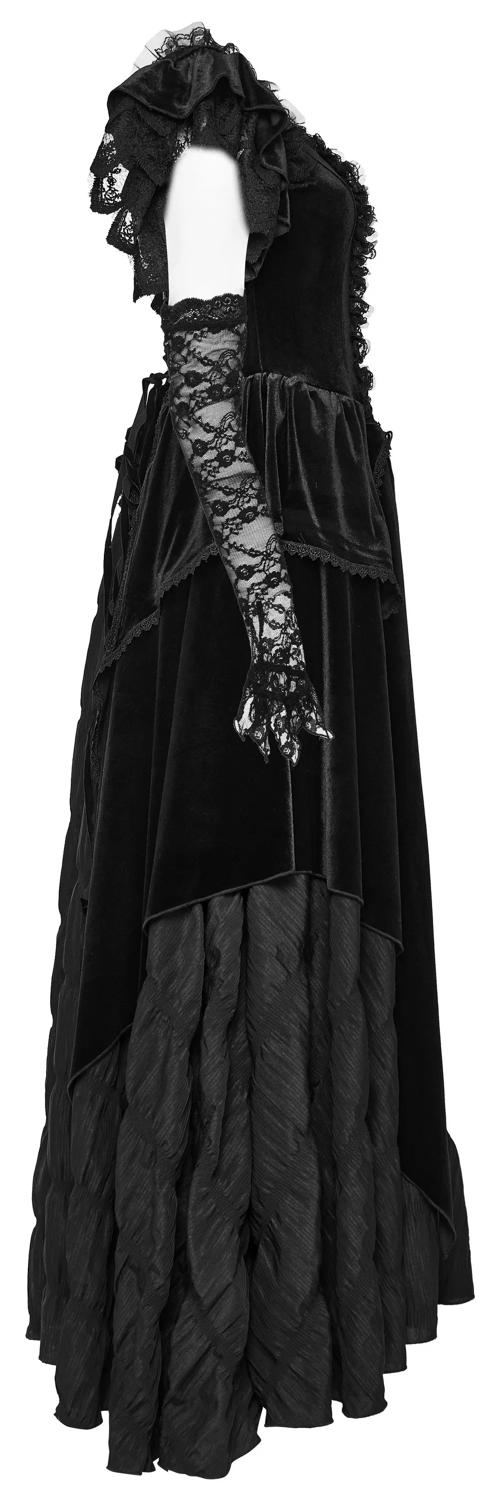 Victorian Elegant Lace Velvet Gothic Dress with Ruffles