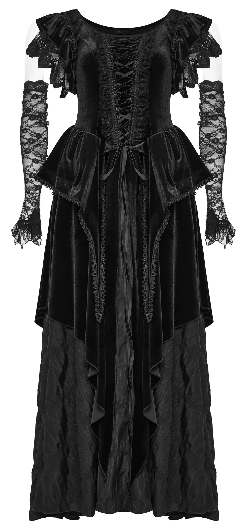 Victorian Elegant Lace Velvet Gothic Dress with Ruffles
