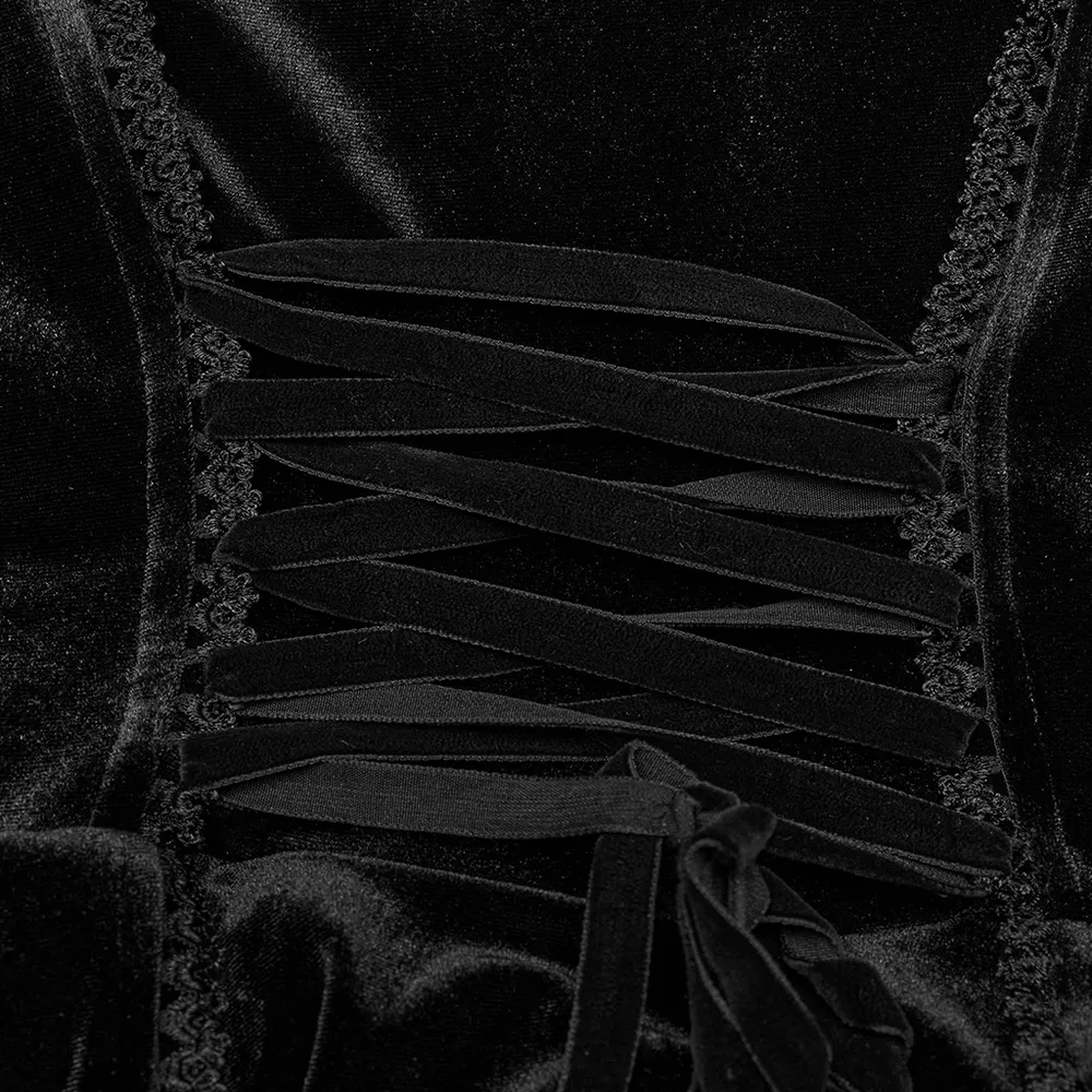 Victorian Elegant Lace Velvet Gothic Dress with Ruffles