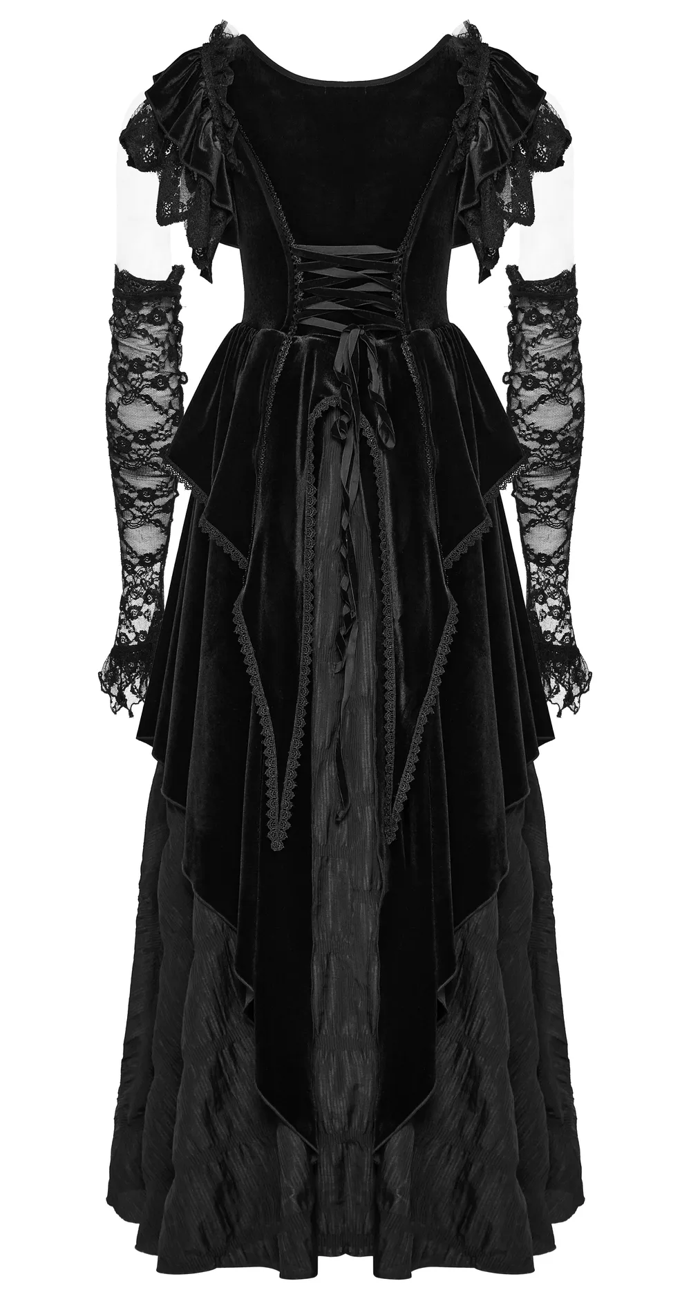 Victorian Elegant Lace Velvet Gothic Dress with Ruffles