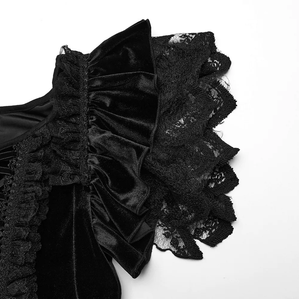 Victorian Elegant Lace Velvet Gothic Dress with Ruffles