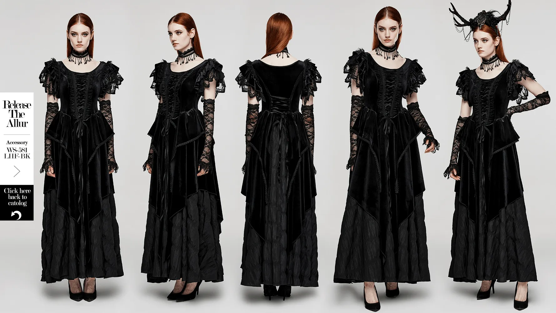 Victorian Elegant Lace Velvet Gothic Dress with Ruffles