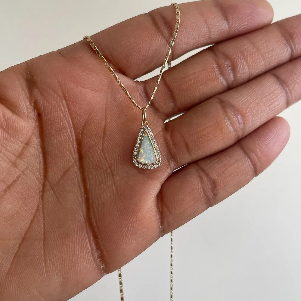 White Opal Teardrop Pendant Necklace