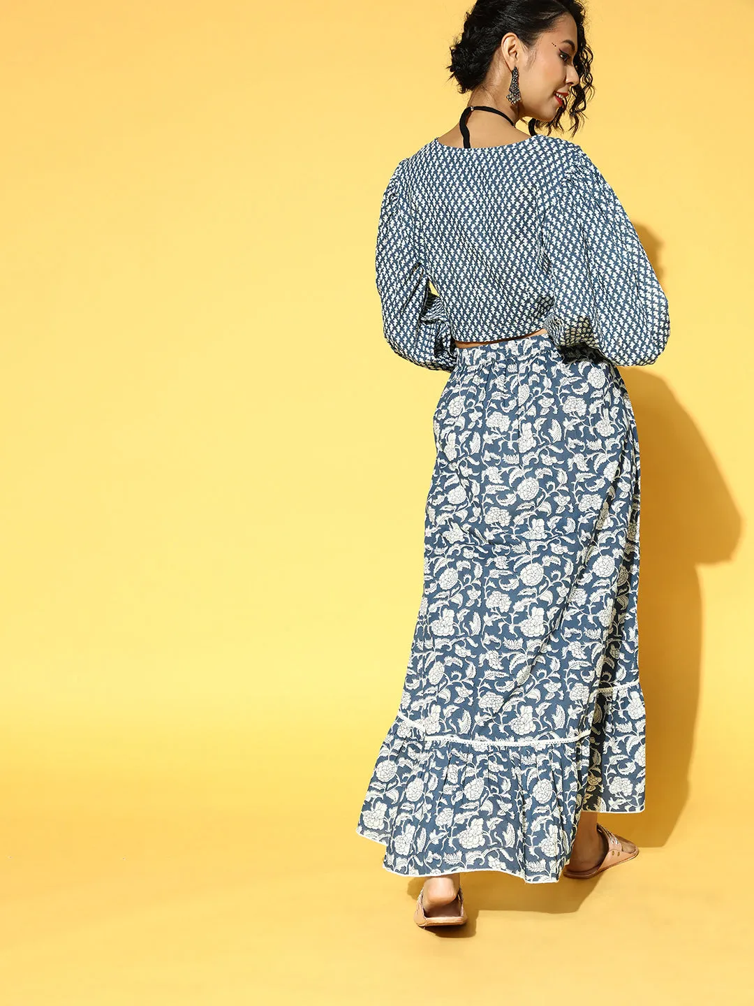 Women Blue & White Cotton Co-Ord Set