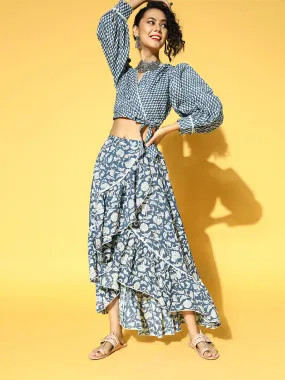 Women Blue & White Cotton Co-Ord Set