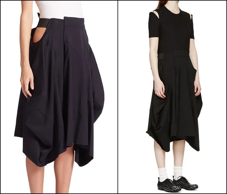 Women Loose Fitting Black Asymmetrical Hybrid Shorts Skirt // Draped Skirt