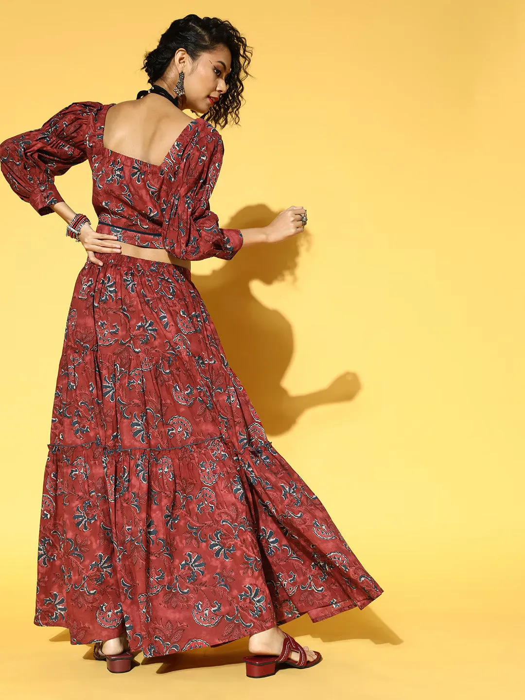 Women Maroon Cotton Clothing Set