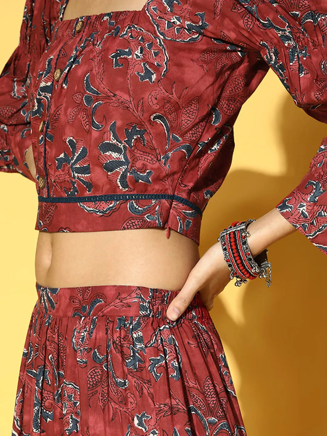 Women Maroon Cotton Clothing Set