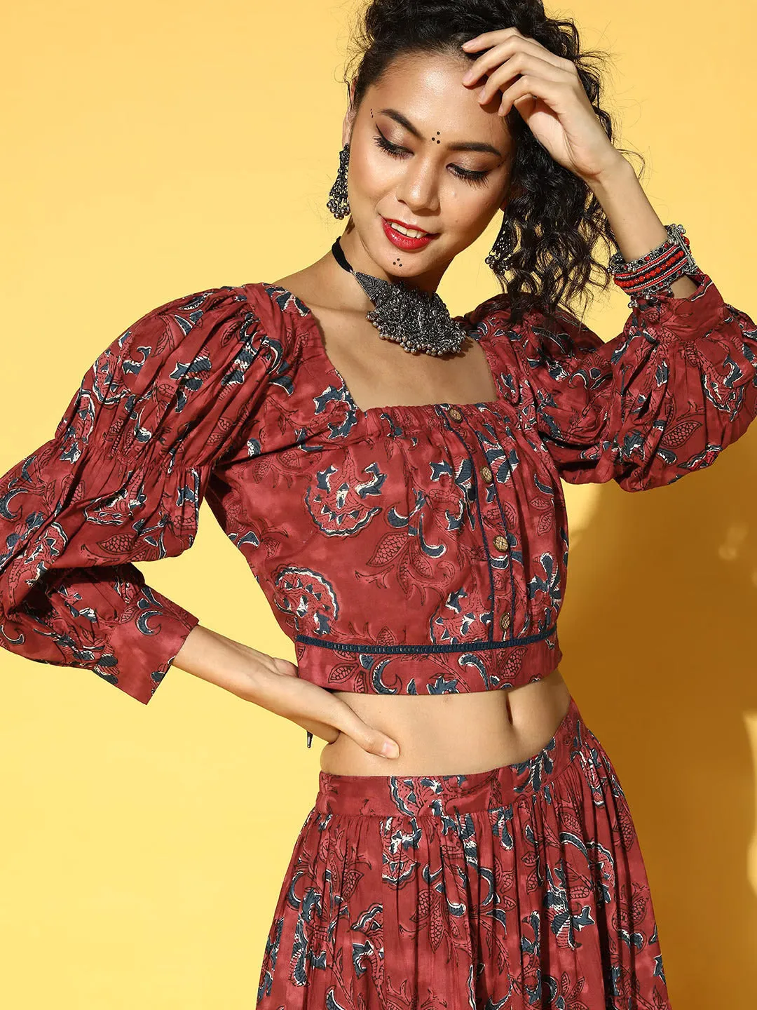 Women Maroon Cotton Clothing Set