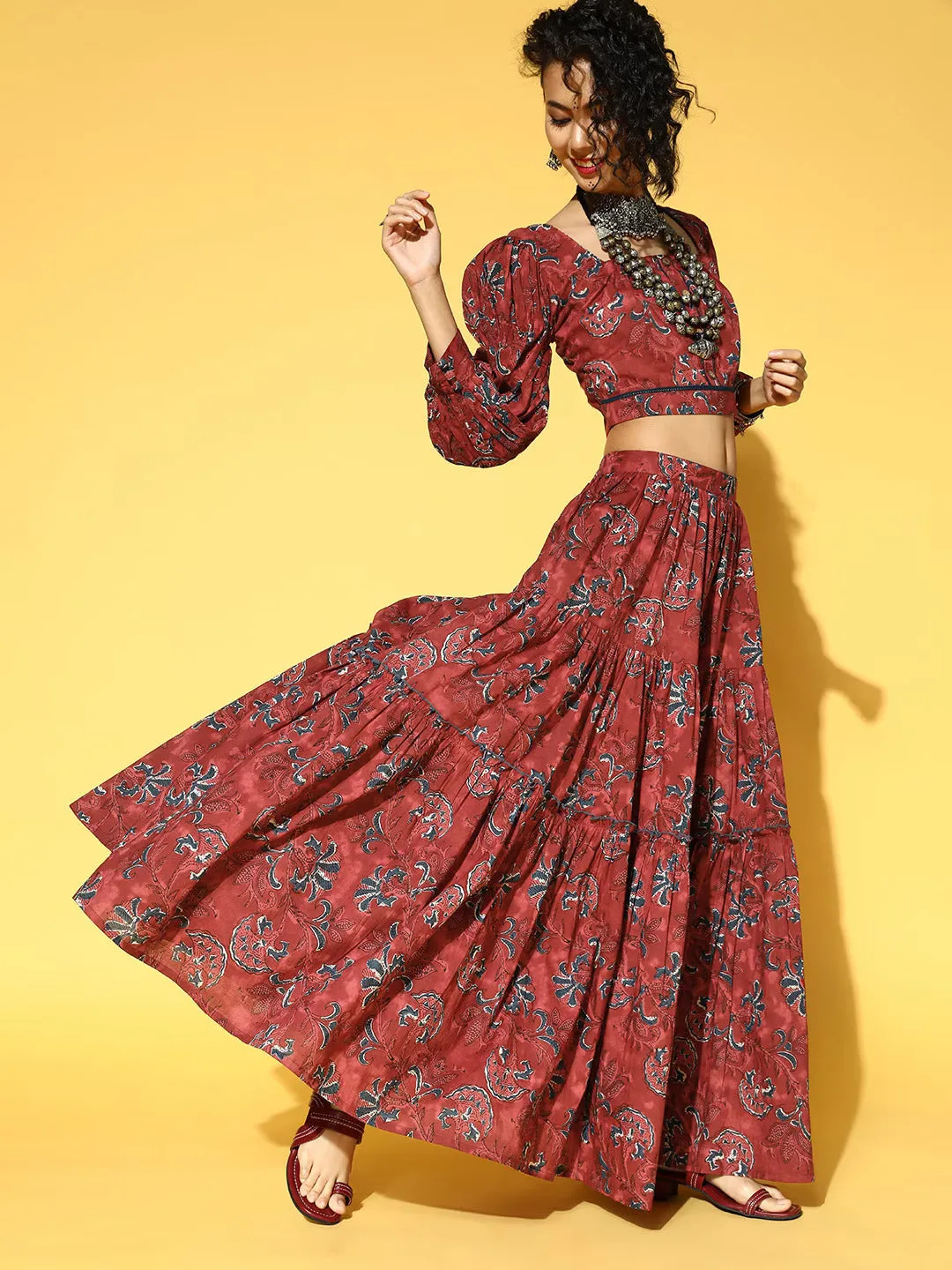 Women Maroon Cotton Clothing Set
