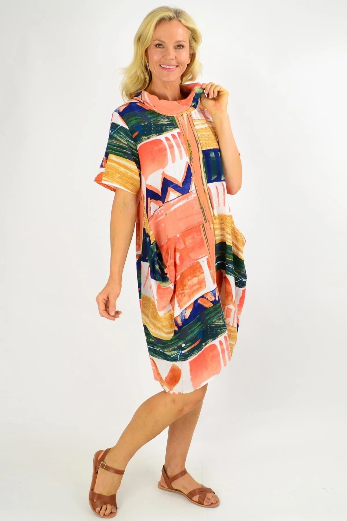 Zaragoza Cowl Neck Bubble Tunic Dress