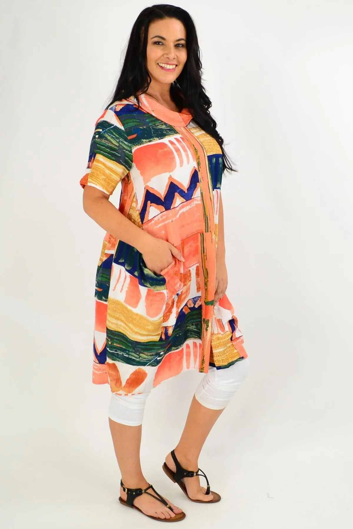 Zaragoza Cowl Neck Bubble Tunic Dress