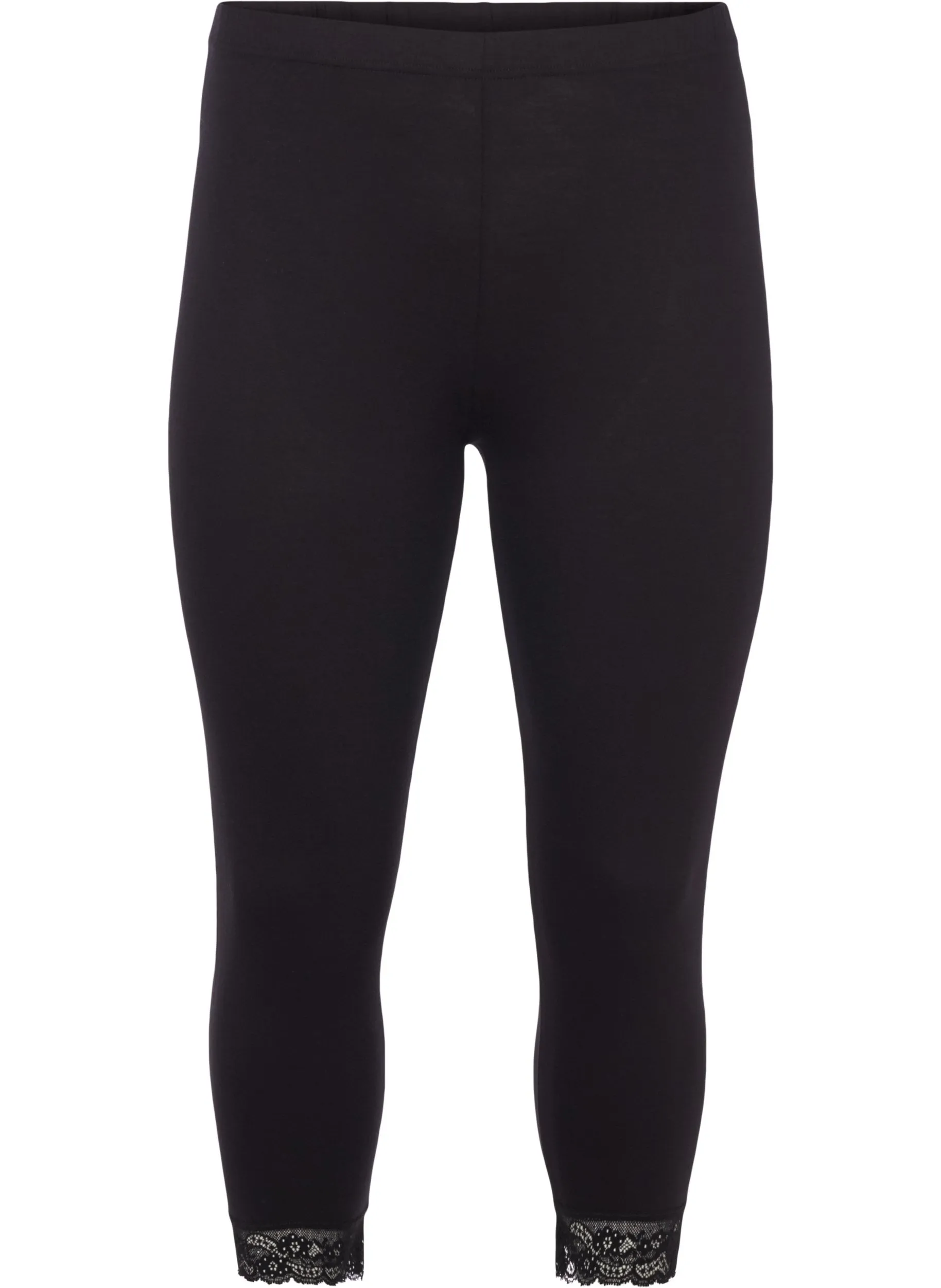 Zizzi Lace Trim 3/4 Leggings in Black